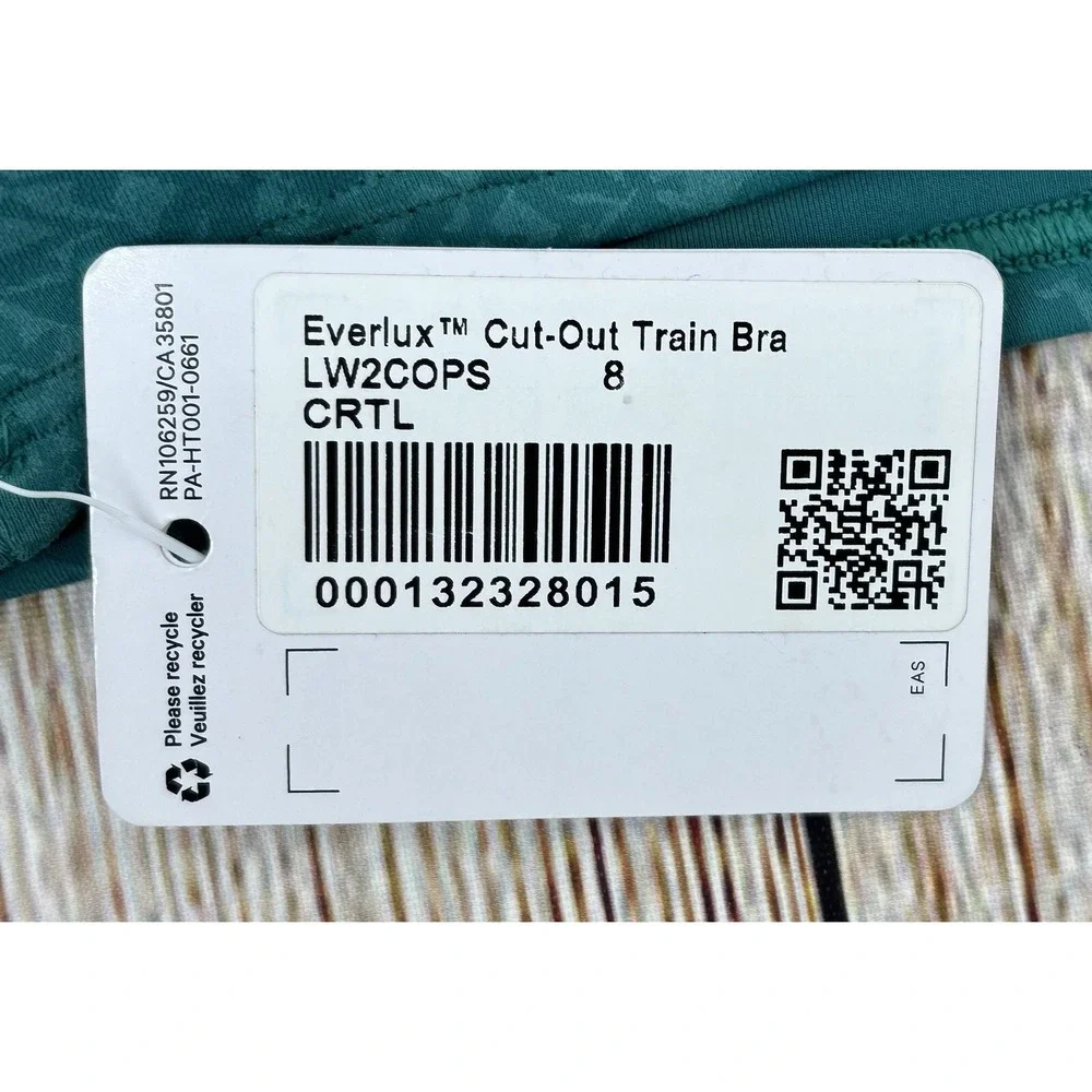 Lululemon Everlux Cut-Out Train Bra Sz 8‎ Teal Green Textured Medium Support NWT